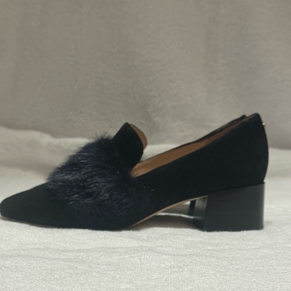 Kate Spade Navy Suede Faux Fur Trim Pumps Size 7 - Picture 5 of 10
